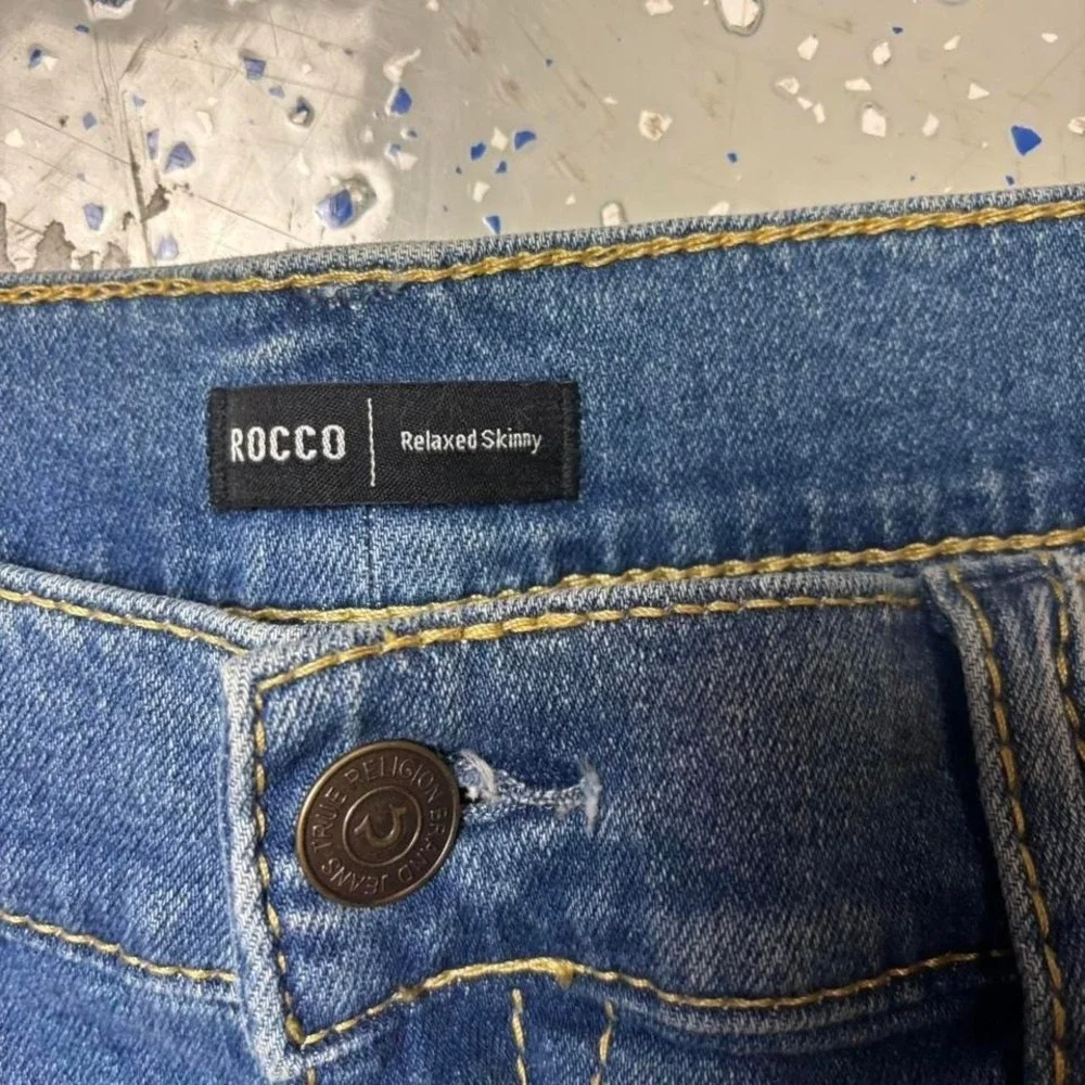 NEW True Religion Rocco Relaxed Skinny Stretch Denim Jeans Blue Wash 42x34
